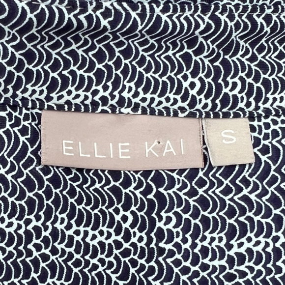 Elle Kai Blue Print Collared 3/4 Sleeve Belted Knee Length Sheath Size Small - Picture 9 of 12